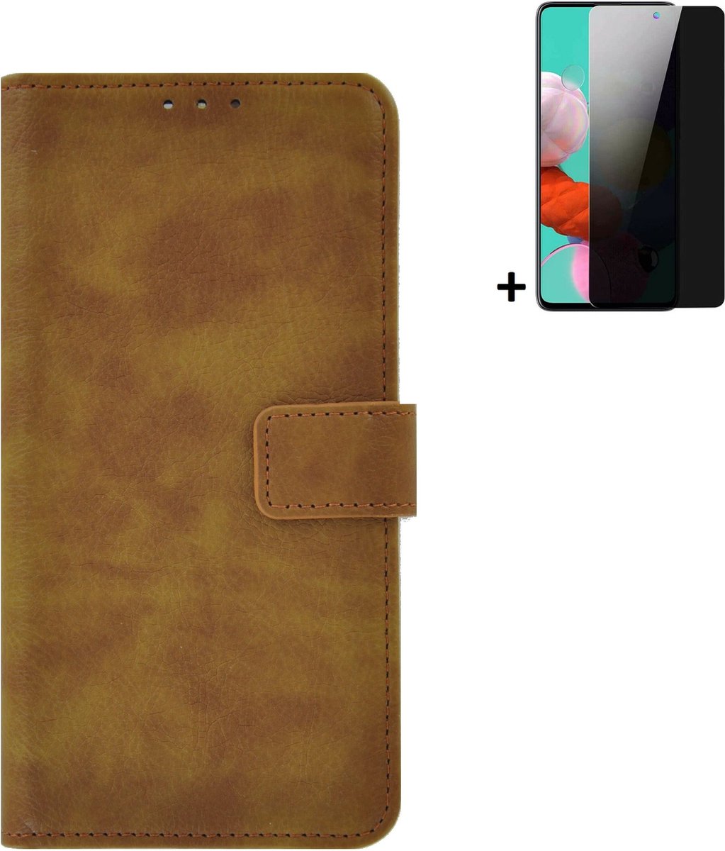 MoDo hoesje voor Samsung Galaxy A53 5G - Kunstleer Book Case - Bruin hoesje met privacy screenprotector