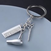 Porte-clés - Coiffeur - Peigne - Sèche-cheveux - Ciseaux - Argent