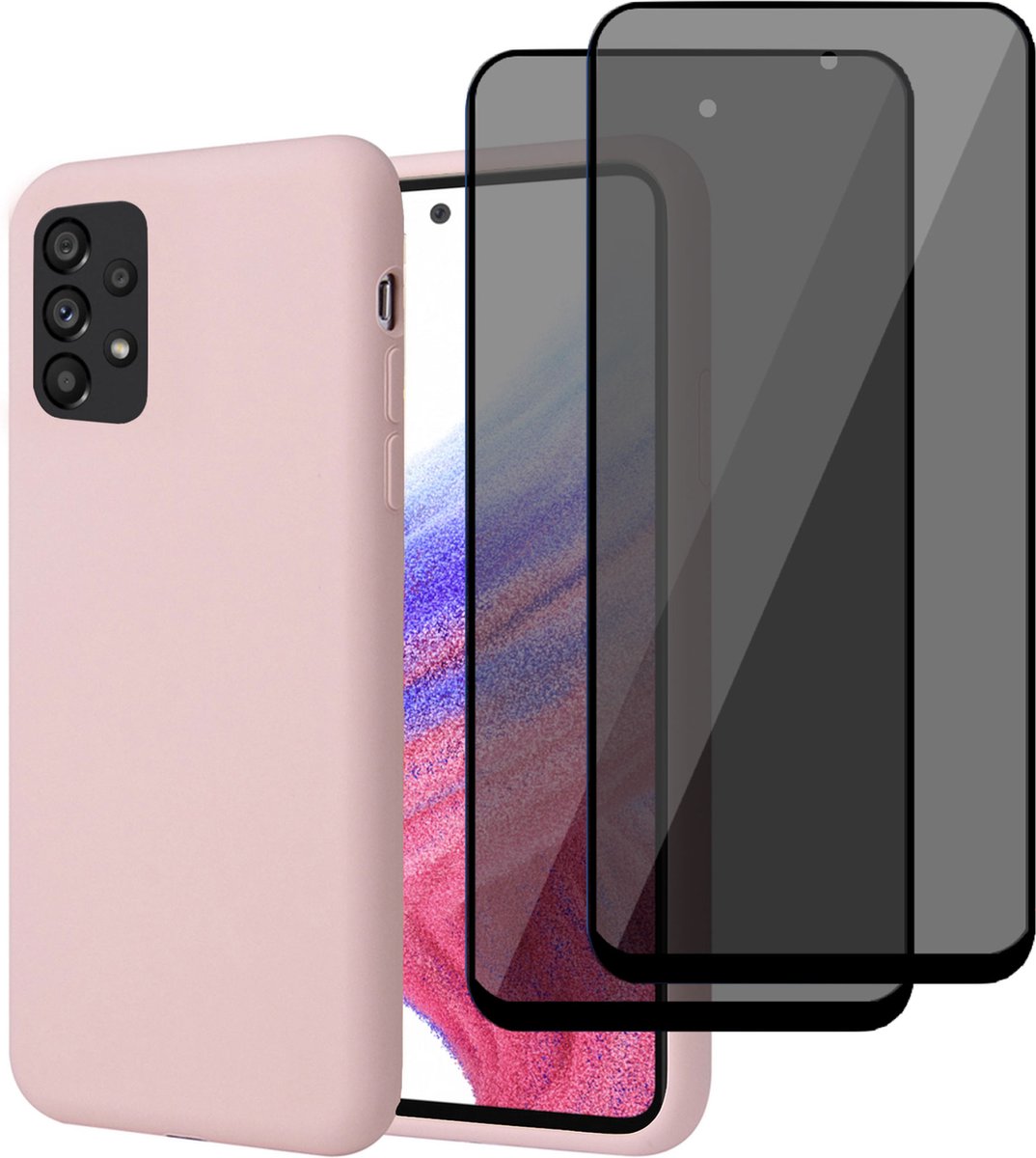 Hoesje geschikt voor Samsung A53 5G + 2x Privé Screenprotector – Privacy Tempered Glass - Back Case Cover Roze