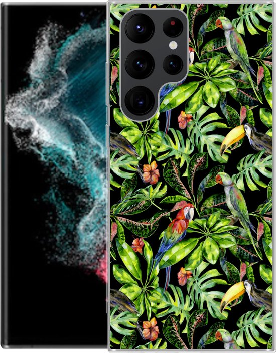 Telefoonhoesje Geschikt voor Samsung Galaxy S22 Ultra hoesje - Vogels - Tropisch - Patronen - Siliconen Telefoonhoesje Telefoonhoesje