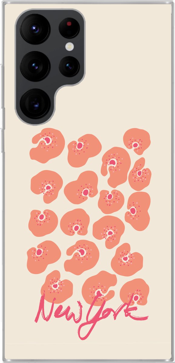 Telefoonhoesje Geschikt voor Samsung Galaxy S22 Ultra hoesje - Bloem - Abstract - New York - Siliconen Telefoonhoesje Telefoonhoesje
