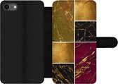 Bookcase Geschikt voor iPhone 8 telefoonhoesje - Marmer print - Goud - Zwart - Roze - Met vakjes - Wallet case met magneetsluiting