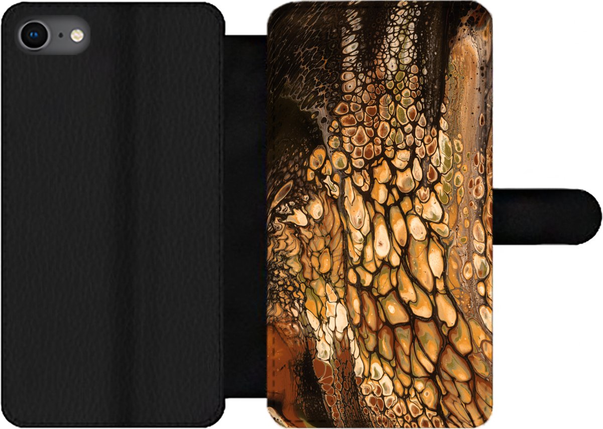 Telefoonhoesje Geschikt voor iPhone 7 telefoonhoesje - Verf - Bruin - Pouring Paint - Met vakjes - Wallet case met magneetsluiting