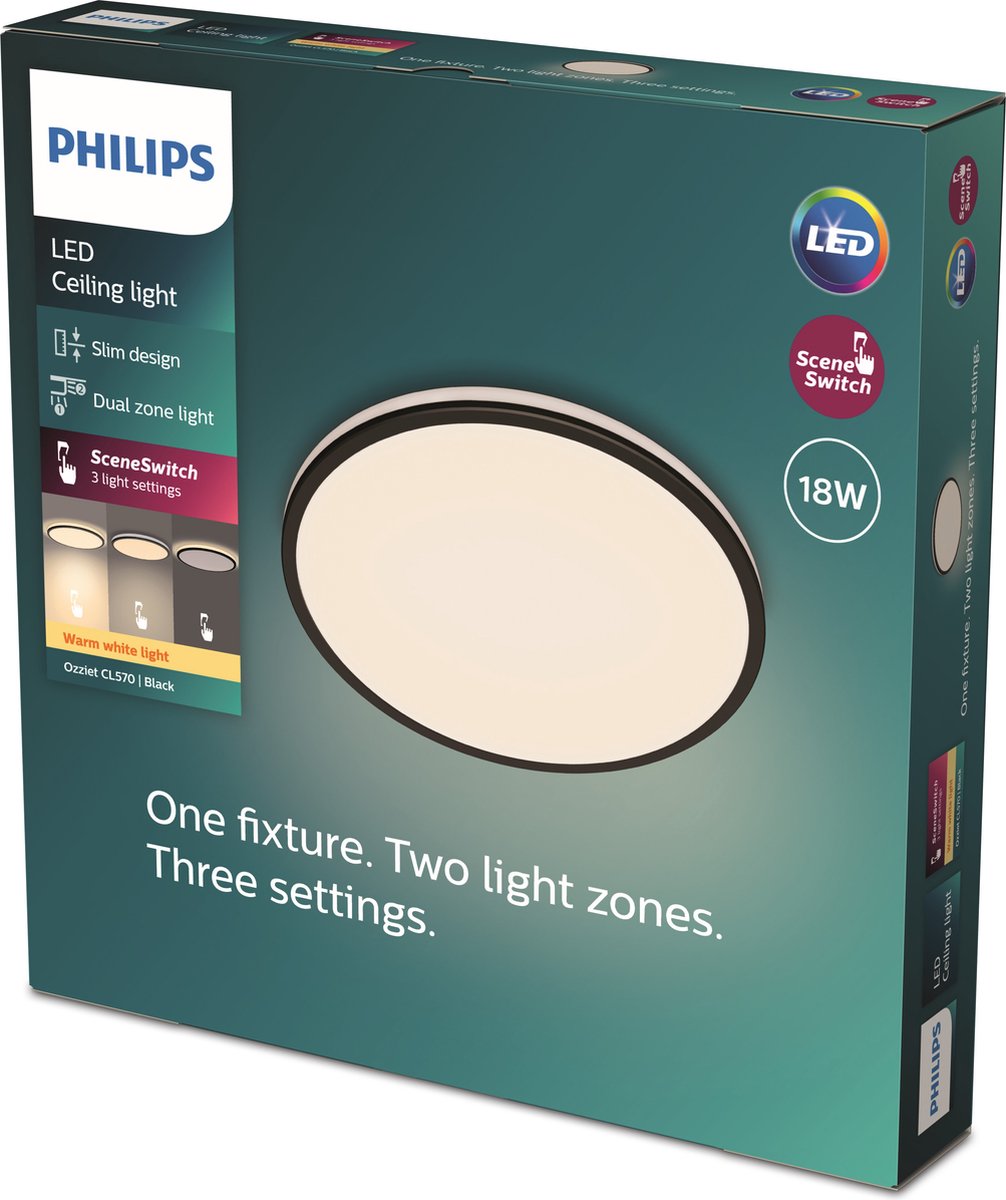 Philips Plafondlamp Ozziet Zwart ⌀30cm 18w