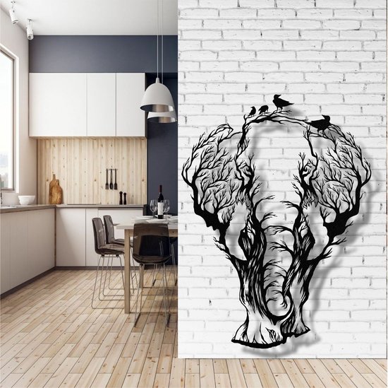 Décoration murale | Éléphant / Elephant   | Métal - Art mural | Décoration murale | Salle de séjour |Noir| 71x90cm