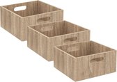 Set van 3x stuks opbergmand/kastmand 14 liter bruin/naturel van hout 31 x 31 x 15 cm - Opbergboxen - Vakkenkast manden