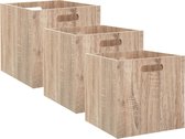 Set de 3x panier de rangement/panier d'armoire 29 litres marron/naturel en bois 31 x 31 x 31 cm - Boîtes de Boîtes de rangement - Paniers à compartiments