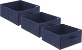 Set van 3x stuks opbergmand/kastmand 14 liter donkerblauw polyester 31 x 31 x 15 cm - Opbergboxen - Vakkenkast manden