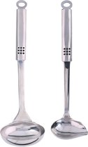 2-Delige keukengerei set sauslepel/juslepel en soeplepel 29 en 31 cm van RVS - Kookgerei - Sauslepels