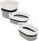 Set van 3x stuks opbergmanden met hengsels 7 en 14 en 29 liter grijs/zwart/wit van gevlochten touw