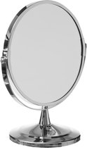 Dubbele make-up spiegel/scheerspiegel op voet 17 x 23 cm zilver - Badkamer scheerspiegels op standaard