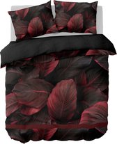 Y-NOT - Maroon Jungle leaves - Dekbedovertrek - Katoensatijn - Lits-jumeaux - 240x200/220 cm - Rood