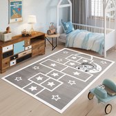 Tapiso Baby Vloerkleed Grijs Wit Teddybeer Modern Kinderkamer Tapijt Maat- 80x150