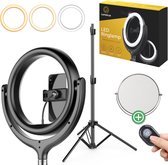 Lumalux® LED Ringlamp – Met Statief – Ringlight – Tripod - Studiolamp – USB Ring Statief – Met Make-up Spiegel
