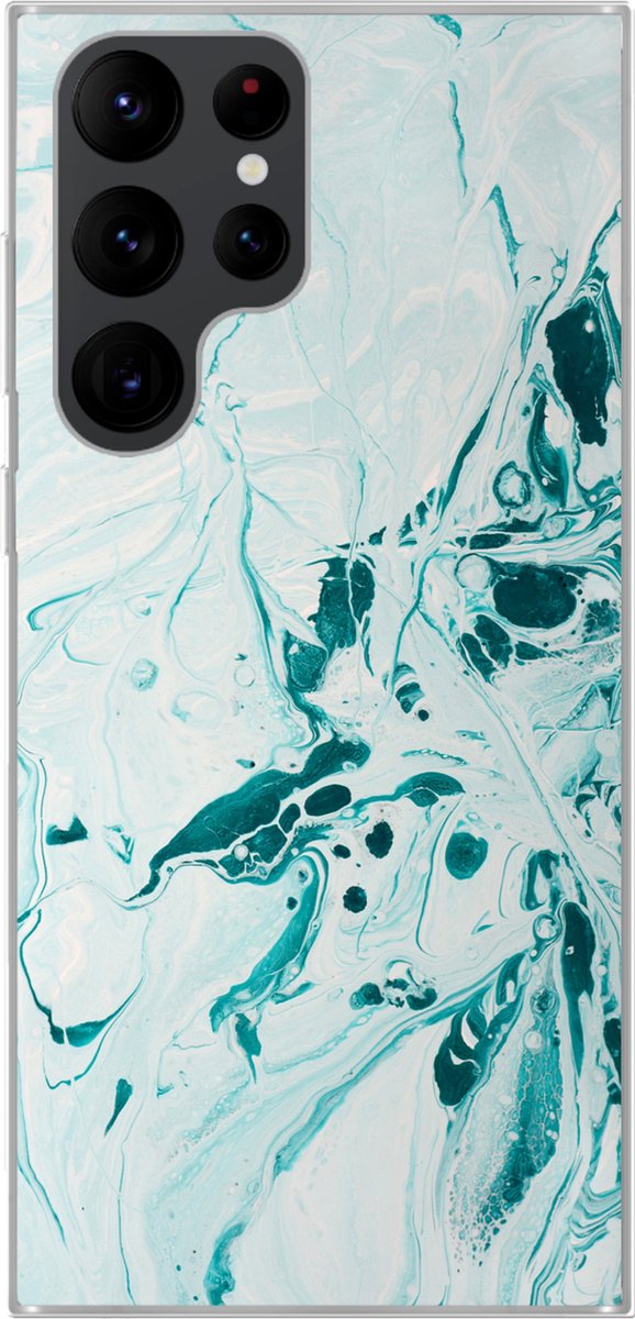 Telefoonhoesje Geschikt voor Samsung Galaxy S22 Ultra hoesje - Marmer print - Olieverf - Blauw - Siliconen Telefoonhoesje Telefoonhoesje