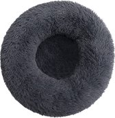 Fluffy Hondenmand XXL - Donut - 100cm - Rond - Pluche - Wasbaar - Grijs - Donker Grijs - Hondenbed - Extra Groot - Met Rits