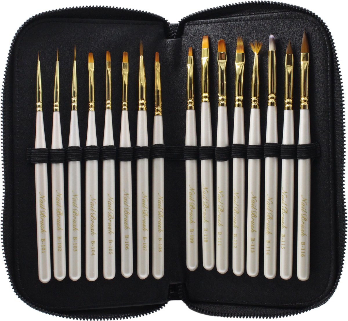 Goedkoopste Professionele 16-delige Nail Art Set - Nagellak Acryl Penselen - Fineliner Penseel - Gellak Penselen - Inclusief Opberg Etui