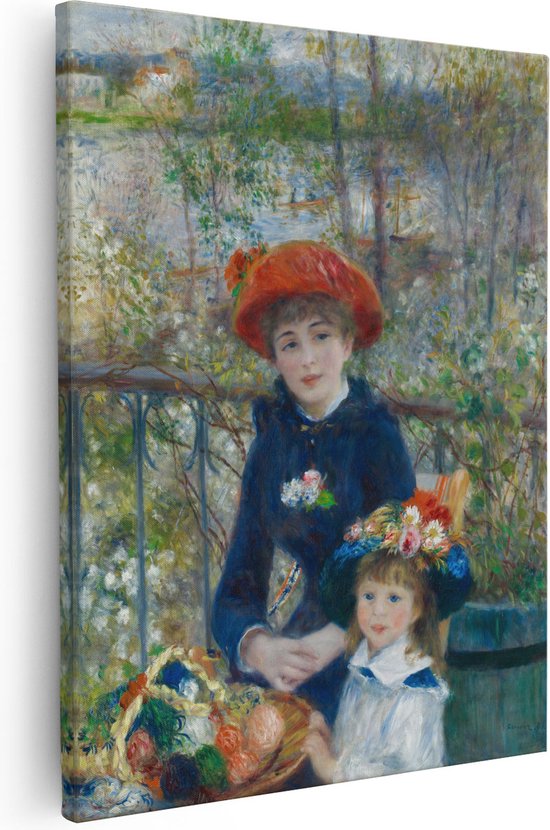 Artaza Canvas Schilderij Twee Zusjes - Pierre-Auguste Renoir - 80x100 - Groot - Kunst - Wanddecoratie Woonkamer