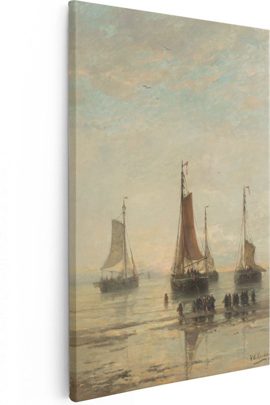 Artaza Canvas Schilderij Scheveningse Bommen voor Anker - Hendrik Willem Mesdag - 60x90 - Kunst - Canvas Print - Muurdecoratie