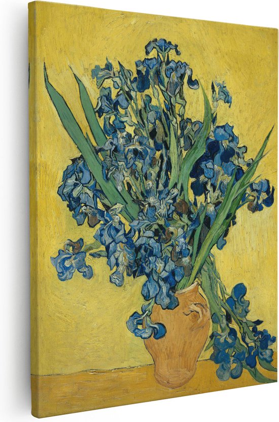 Artaza Canvas Schilderij Irissen in een Gele Vaas - Vincent van Gogh - 80x100 - Groot - Kunst - Wanddecoratie Woonkamer