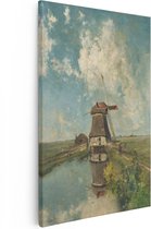 Artaza Canvas Schilderij Een Molen aan een Poldervaart - In de Maand Juli - Constant Gabriël - 80x120 - Groot - Kunst - Wanddecoratie