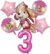 Ballonnen - set van 6 folieballonnen - Paw Patrol - Skye - 3 jaar  -  verjaardagfeestje