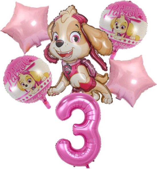 Ballonnen - set van 6 folieballonnen - Paw Patrol - Skye - 3 jaar  -  verjaardagfeestje