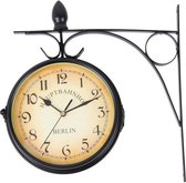 Honhill Stationsklok Dubbelzijdig - Stationsklok - Retro Klok - Zwart - 29cm - Staal