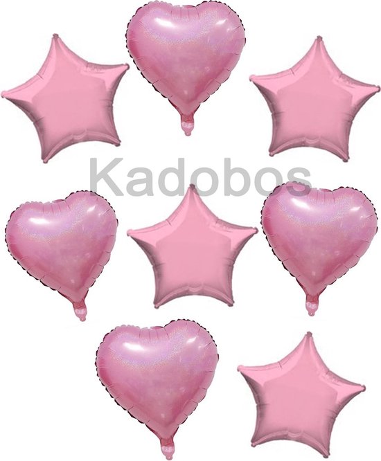 Folie ballonnen roze - 4x hart 4x ster - 40 cm - verjaardag bruiloft party ballon