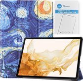 Tablet hoes & 2-Pack Screenprotector geschikt voor Samsung Galaxy Tab S8 Plus - 12.4 Inch - Auto Wake/Sleep functie - Sterrenhemel