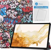 Tablet hoes & 2-Pack Screenprotector geschikt voor Samsung Galaxy Tab S8 Plus - 12.4 Inch - Auto Wake/Sleep functie - Graffiti