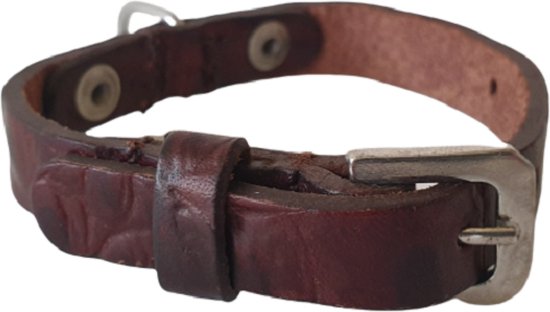 ALOKÉ Hondenhalsband / Halsband (01673ST) - Leder - Bruin Croco - XXS - Nekomvang: 13,5 - 17,5 cm (GELIEVE ALVORENS BESTELLEN OPMETEN)