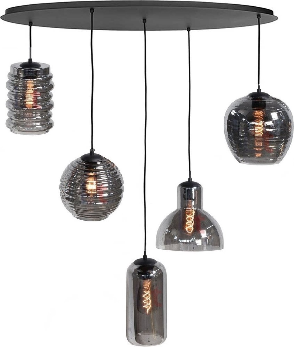 Hanglamp Fantasy Smoke Glas Ovaal 5Lichts