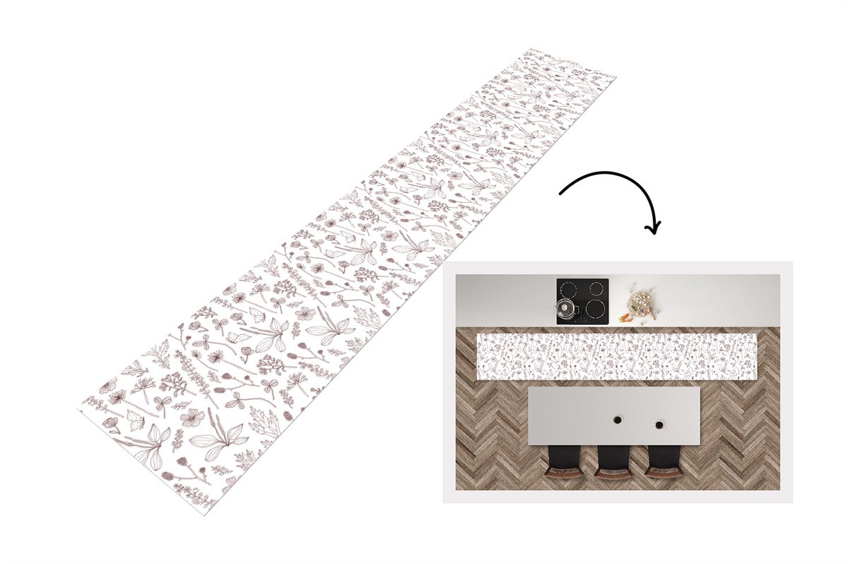 KitchenYeah Keukenloper - Keukenmat - Planten - Patroon - Bloemen - 360x60 cm - Keuken vloerkleed Multicolor