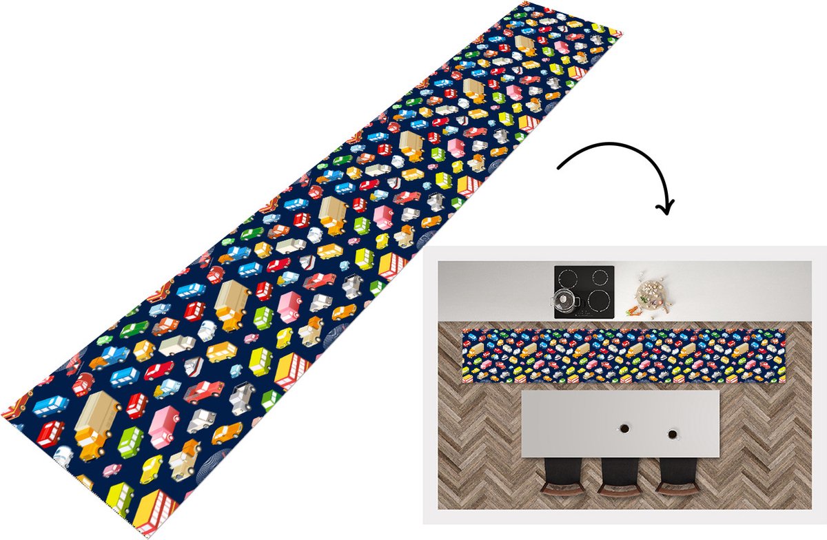 KitchenYeah Keukenloper - Keukenmat - Patroon - Auto - Verkeer - Keuken vloerkleed Multicolor