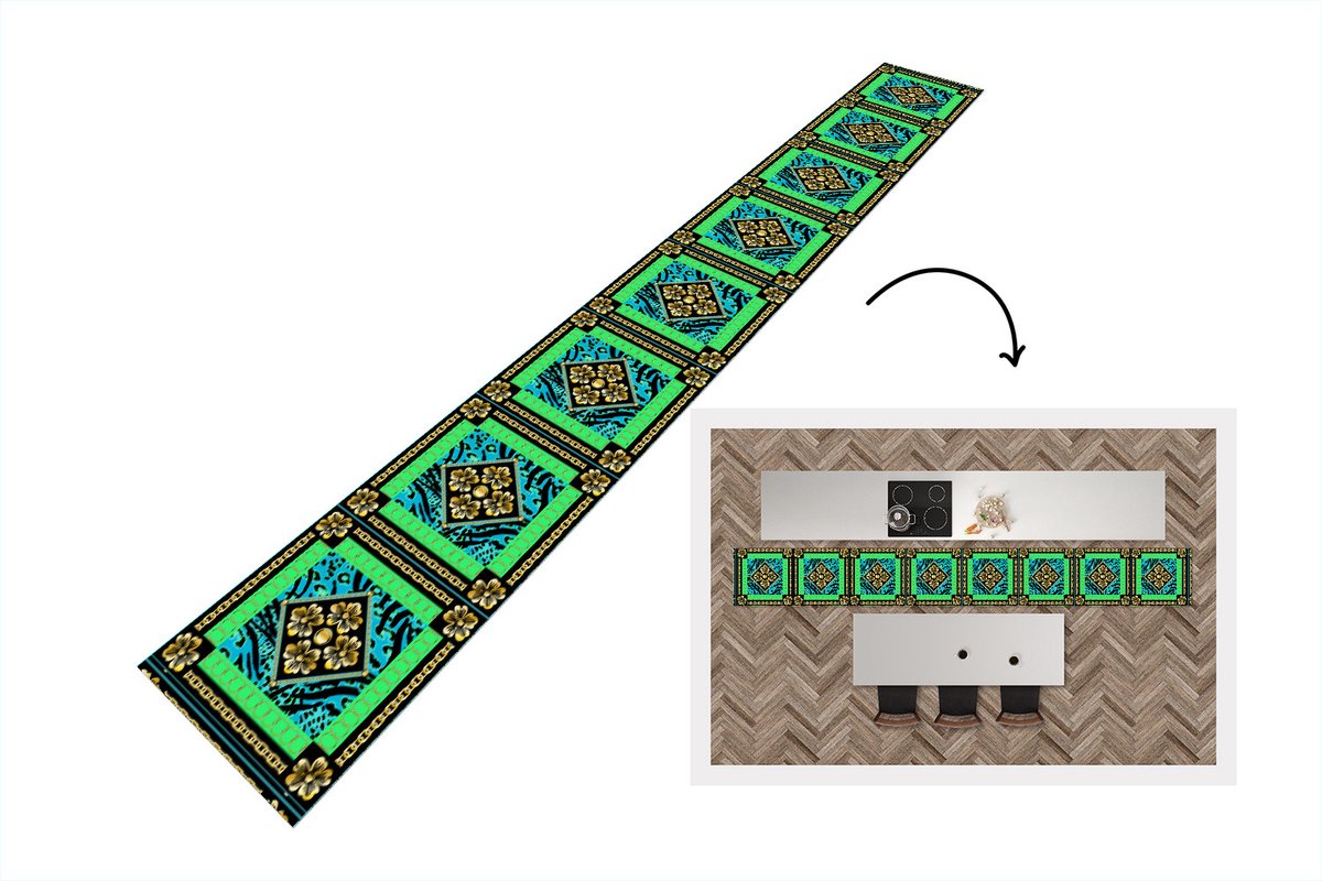 KitchenYeah Keukenloper - Keukenmat - Dierenprint - Bloemen - Ketting - Goud - Patroon - Keuken vloerkleed, foto 2