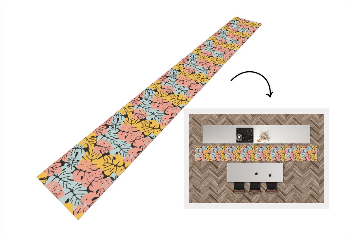KitchenYeah Keukenloper - Keukenmat - Monstera - Hawaii - Design - Pastel - 400x50 cm - Keuken vloerkleed Multicolor