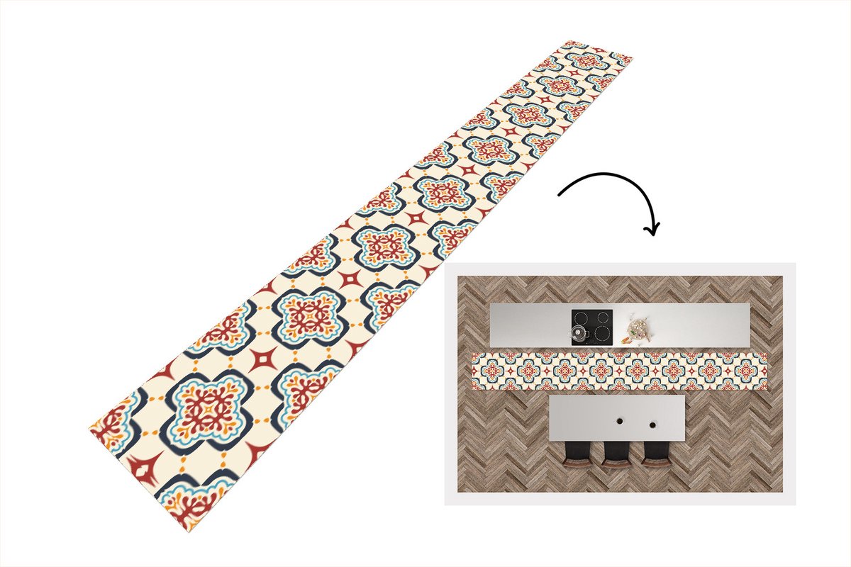 KitchenYeah Keukenloper - Keukenmat - Bloemen - Tegel - Vector - Patroon - 400x50 cm - Keuken vloerkleed Multicolor
