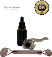 HydraDerma® - Luxe Dermaroller Set – Microneedling - Titanium - Skin Roller - Huidverzorging  - Rozenkwarts Gezichtsroller - Gezichtsroller - vitamine C Serum 30ML - 3 delige set -
