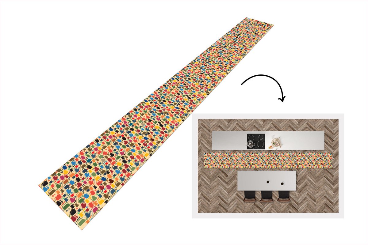 KitchenYeah Keukenloper - Keukenmat - Patronen - Koffie - Theepot - Retro - 400x50 cm - Keuken vloerkleed Multicolor