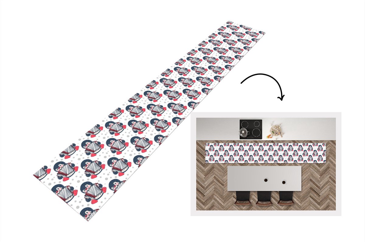 KitchenYeah Keukenloper - Keukenmat - Accordeon - Pinguïn - Patronen - 360x60 cm - Keuken vloerkleed Multicolor