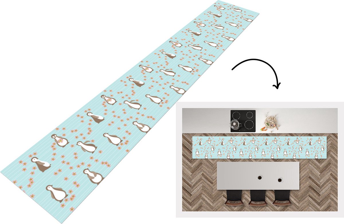 KitchenYeah Keukenloper - Keukenmat - Bloemen - Design - Pinguïn - Keuken vloerkleed Multicolor