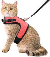 Kattentuigje met Leiband Riem Kattenharnas Roze Maat S Kat & Kitten - Dieren Kattenriem - Cat Leash - Halsomvang 15 tot 20cm - Borstomvang 25 tot 30cm - Zootic®