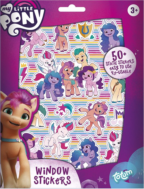 Totum - My Little Pony raamstickers - 4 vellen 50 stickers en speelachtergrond