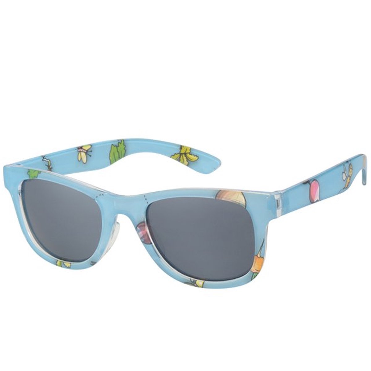 Kinderzonnebril blauw met groenten en bijtjes 5-8jr - 100% UV cat 3