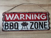 Metalen Wandbord | Warning BBQ Zone | Sign | Muurbord | Golplaat | 59 x 24.5 cm