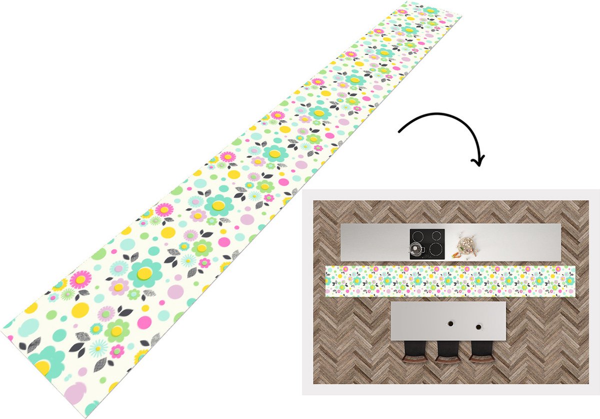 KitchenYeah Keukenloper - Keukenmat - Patronen - Bloemen - Bladeren - 480x60 cm - Keuken vloerkleed Multicolor