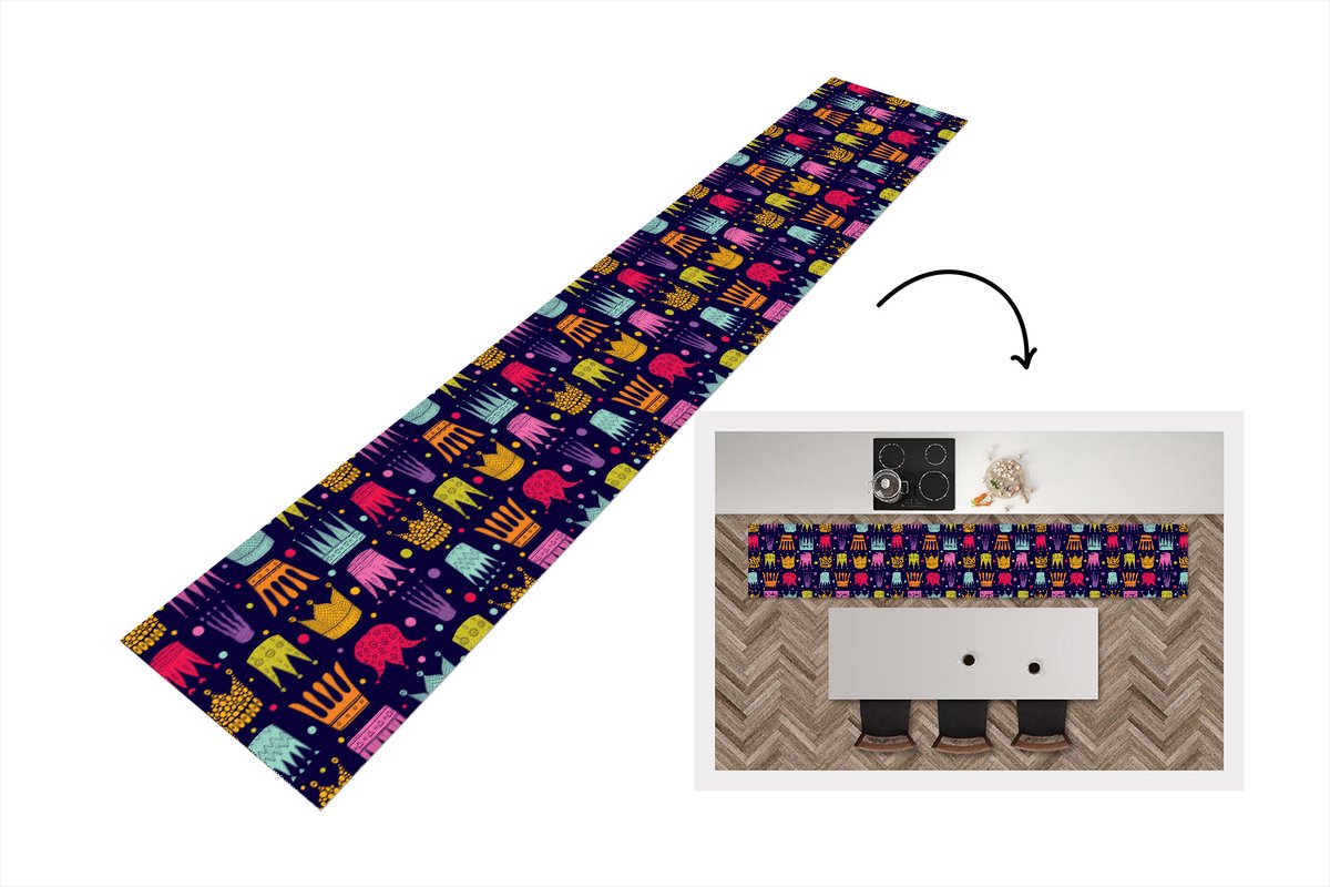 KitchenYeah Keukenloper - Keukenmat - Patronen - Kroon - Kleuren - Keuken vloerkleed Multicolor