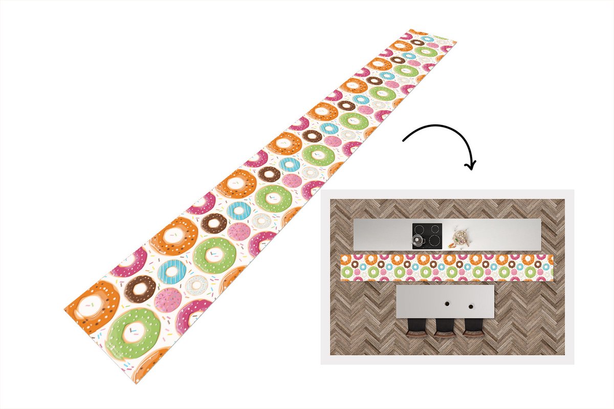 KitchenYeah Keukenloper - Keukenmat - Tiener - Donut - Patroon - 400x50 cm - Keuken vloerkleed Multicolor