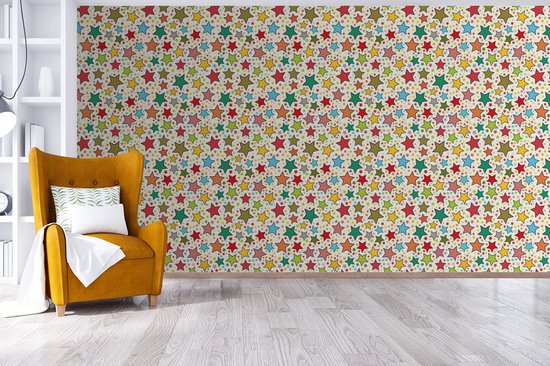 Behang - Fotobehang Patronen - Sterren - Kleuren - Jongens - Kinderen - Kids - Breedte 535 cm x hoogte 300 cm